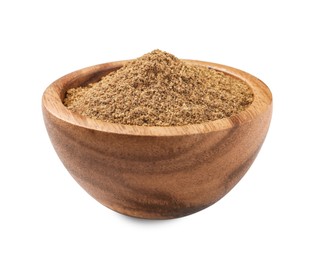 Bowl of aromatic caraway (Persian cumin) powder isolated on white