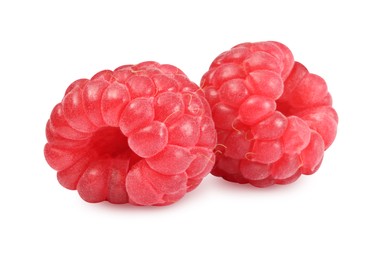 Photo of Two tasty ripe raspberries isolated on white