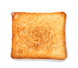 Toasted bread on white background, top view