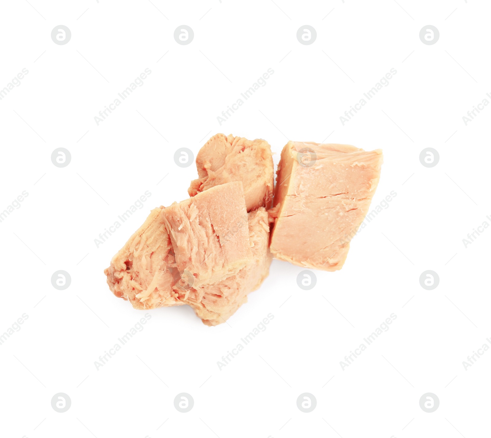 Photo of Delicious canned tuna chunks isolated on white