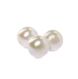 Photo of Three beautiful oyster pearls on white background