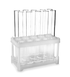 Empty test tubes on white background. Laboratory analysis equipment