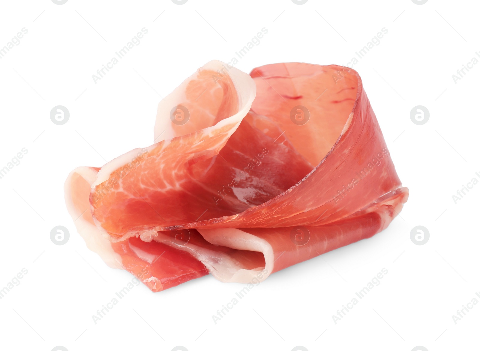 Photo of Slices of delicious jamon isolated on white