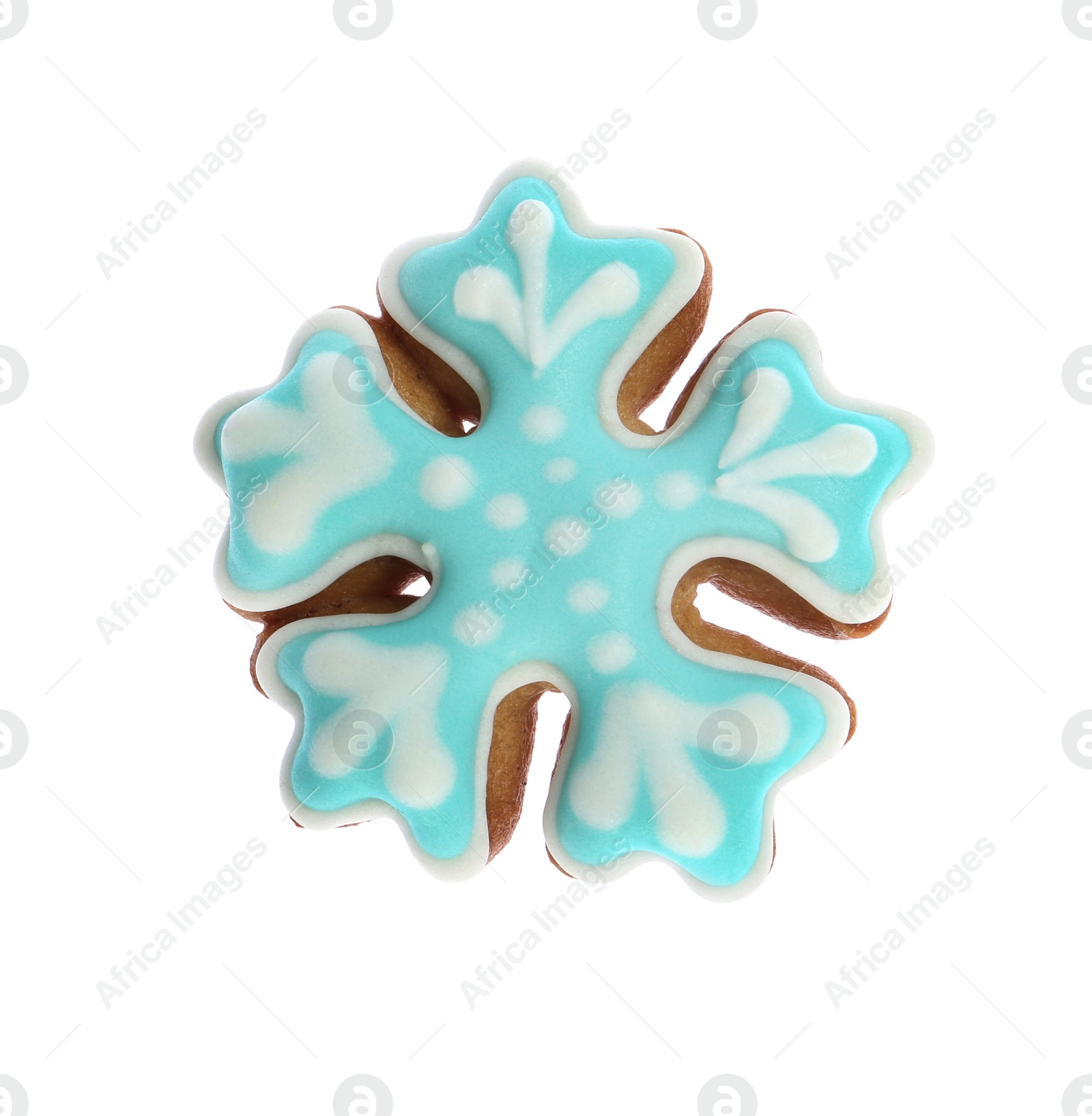 Photo of Tasty gingerbread cookie on white background. St. Nicholas Day celebration