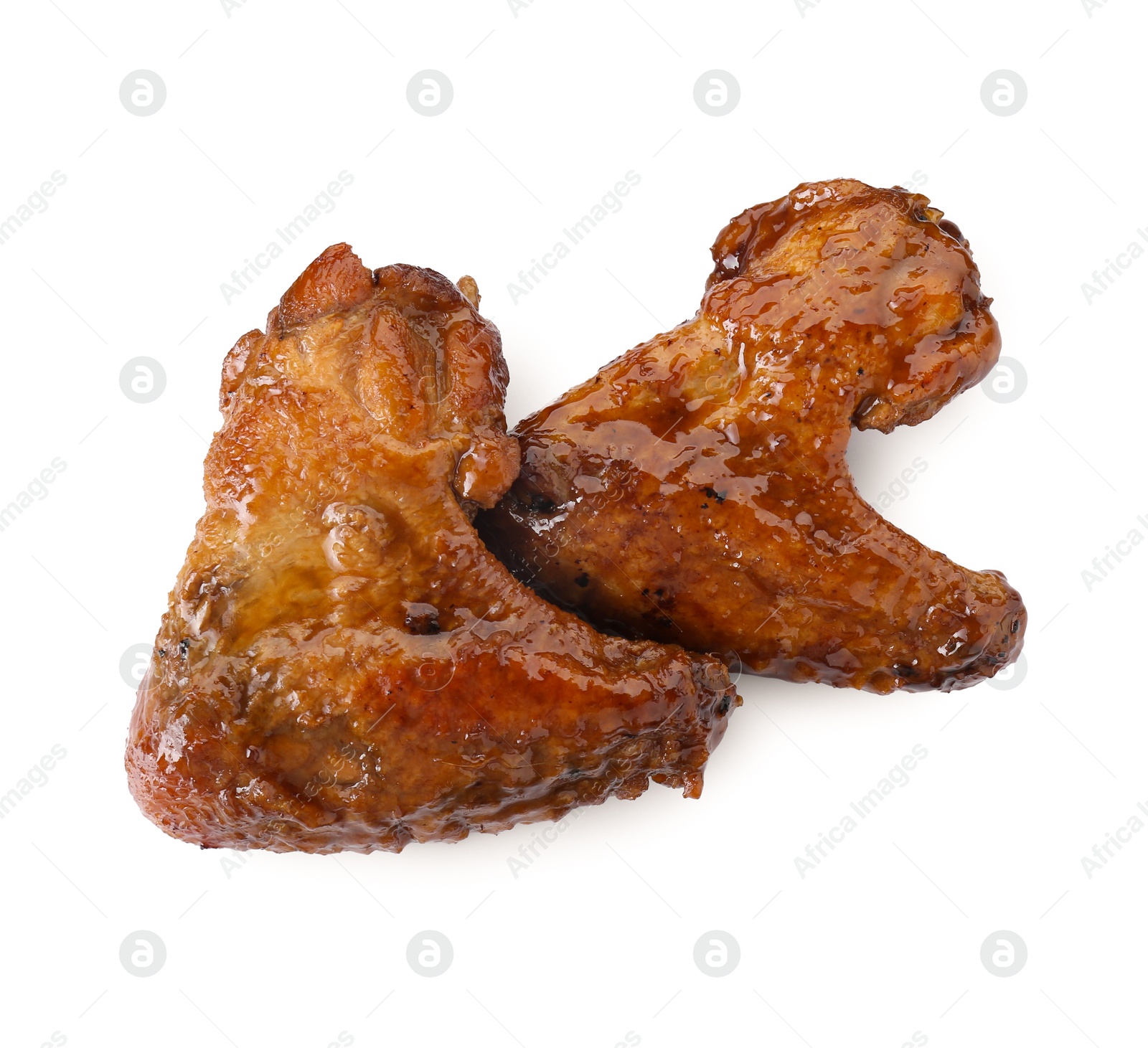 Photo of Chicken wings glazed with soy sauce isolated on white