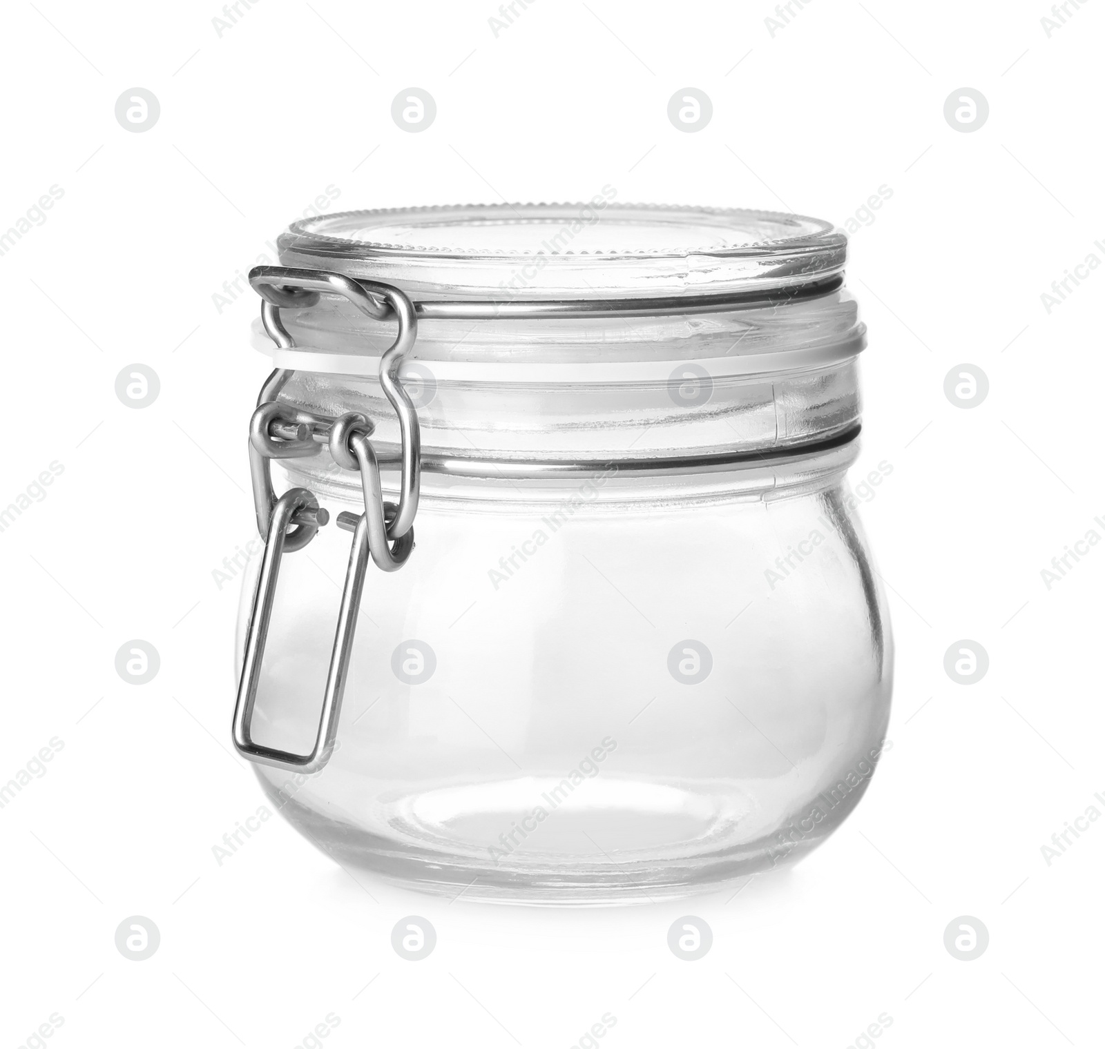 Photo of Closed empty glass jar isolated on white