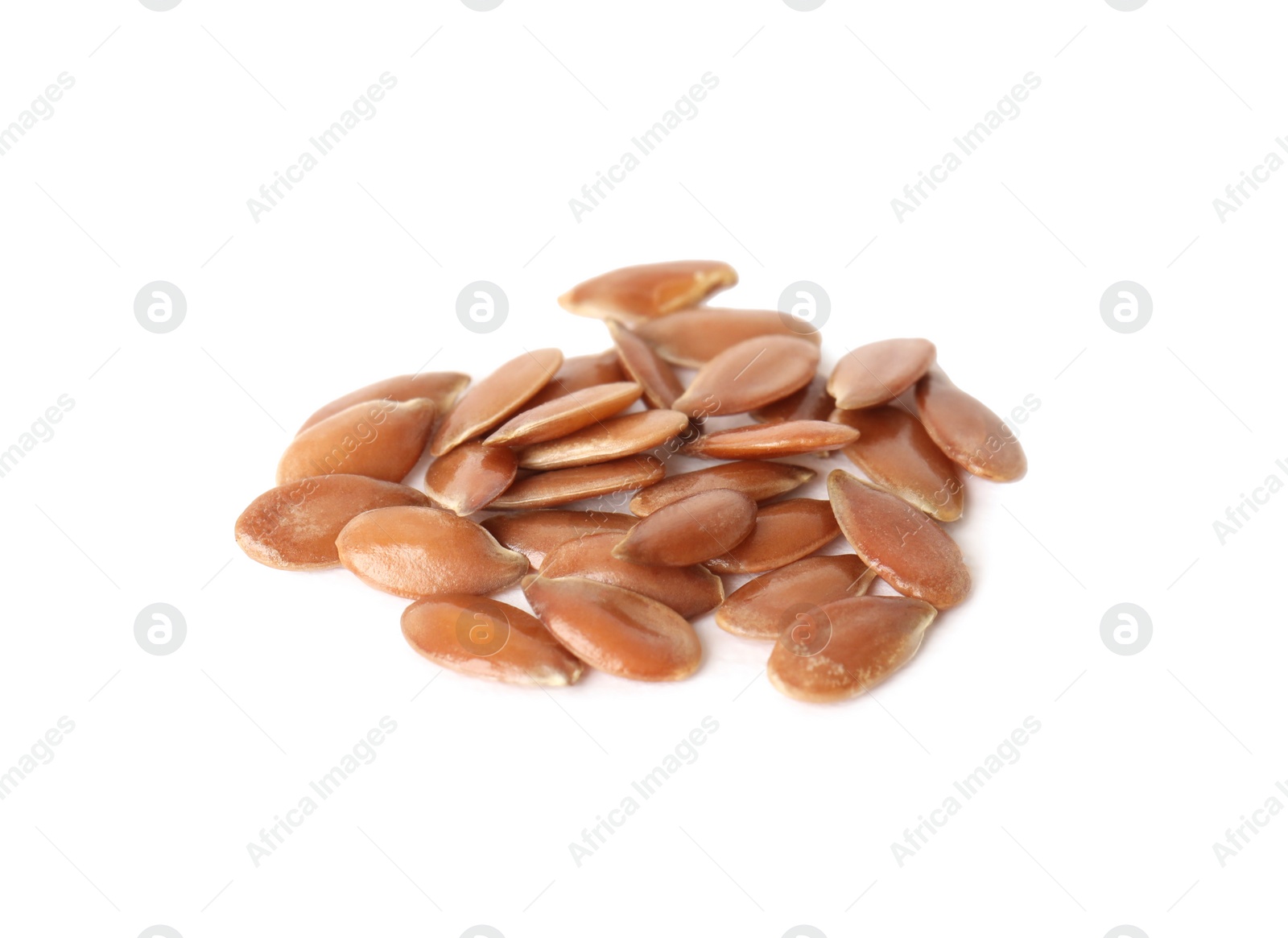 Photo of Pile of linseeds on white background. Vegetable planting