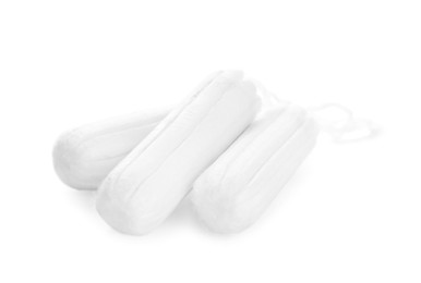 Photo of Tampons on white background. Menstrual hygiene product