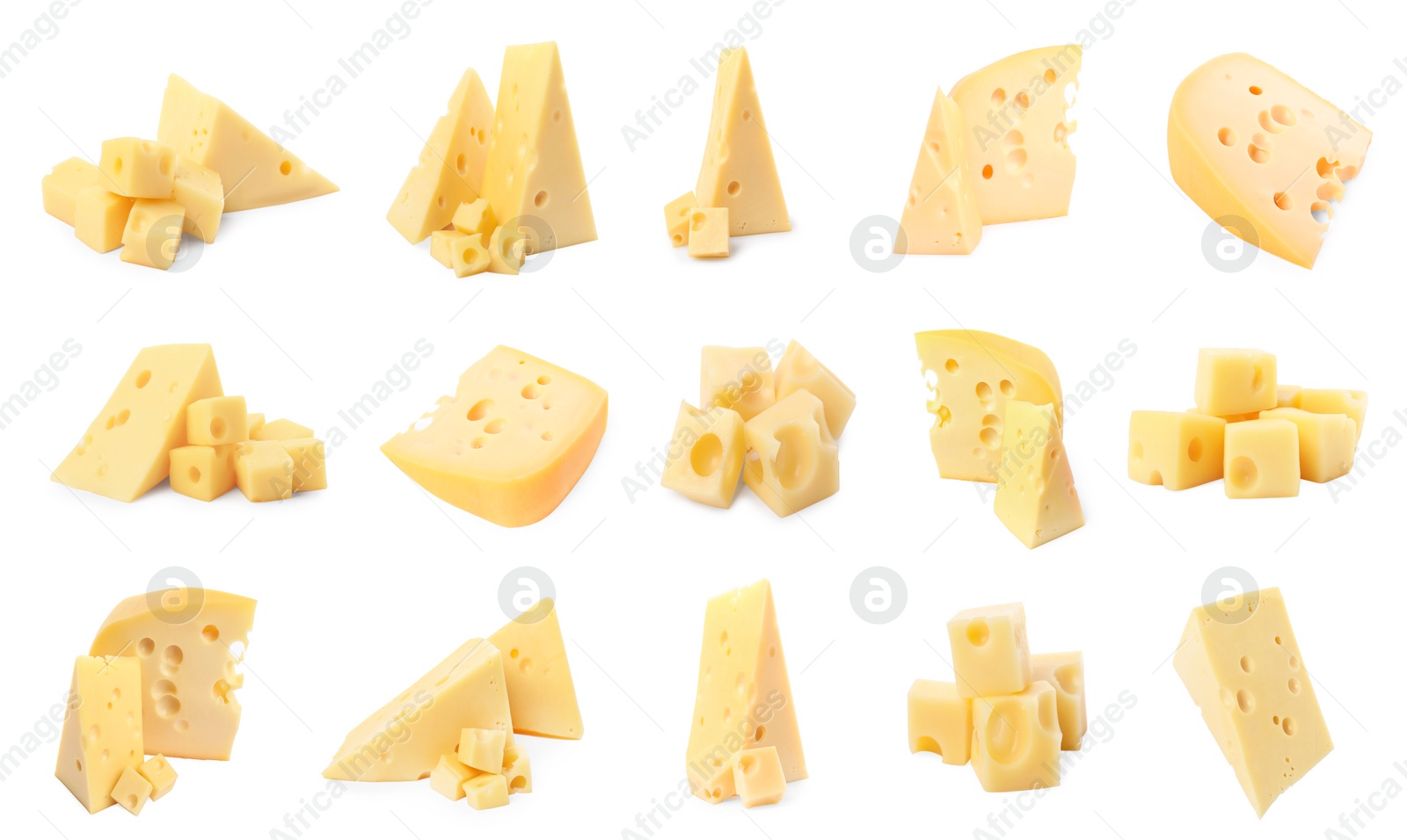 Image of Fresh cheese isolated on white, set of pieces