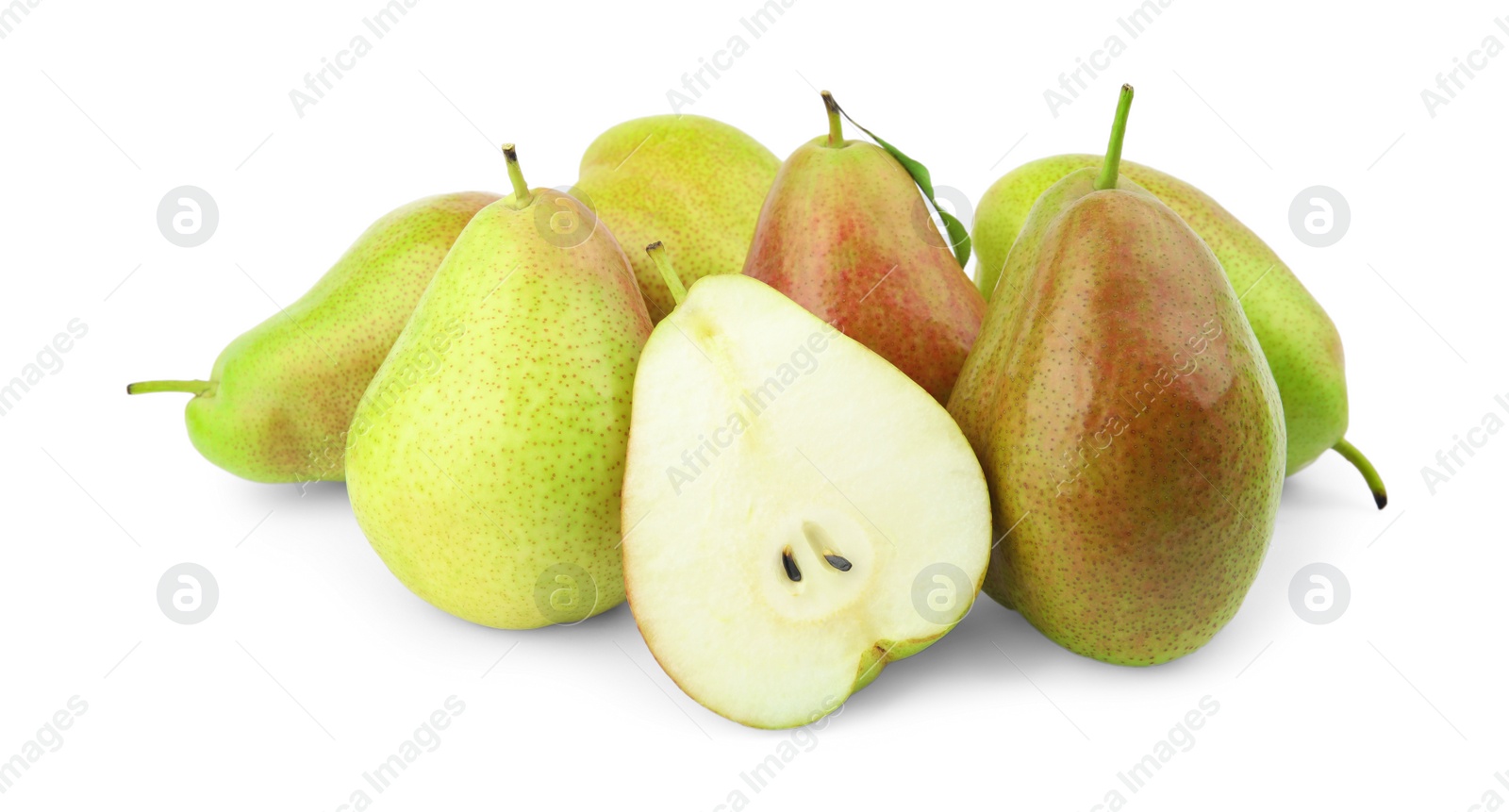 Photo of Heap of ripe juicy pears isolated on white