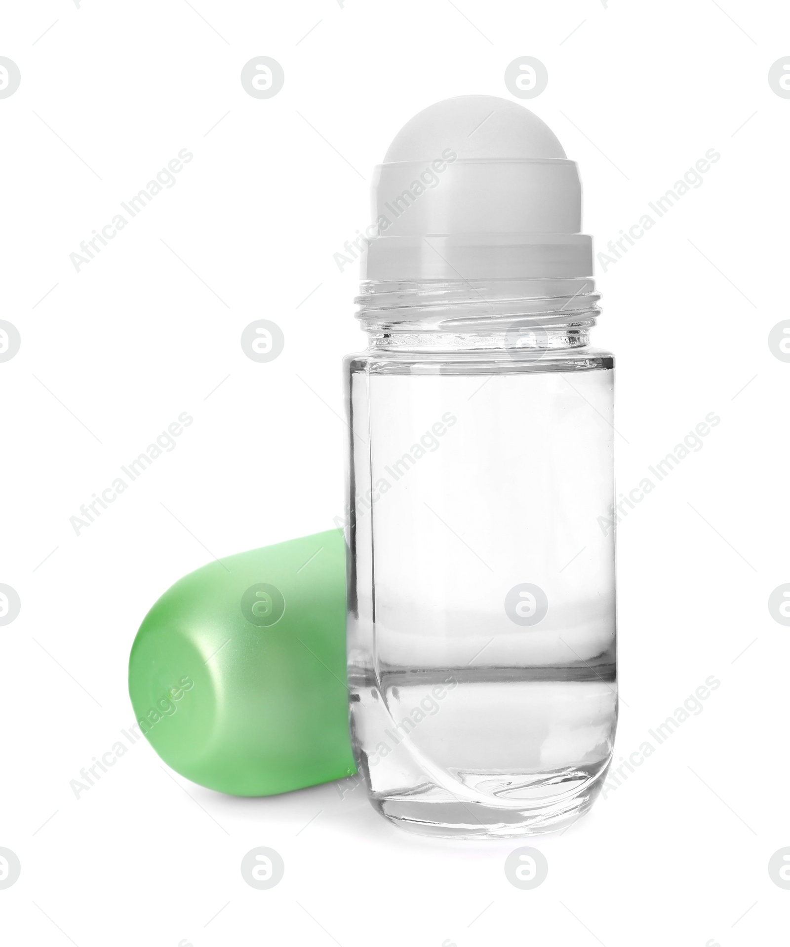 Photo of Roll-on deodorant on white background. Skin care