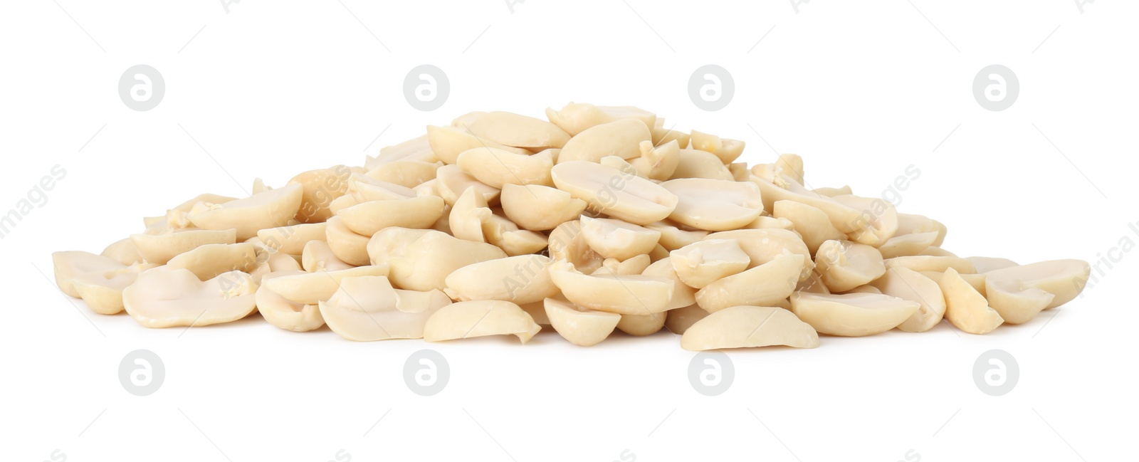 Photo of Pile of fresh peeled peanuts isolated on white