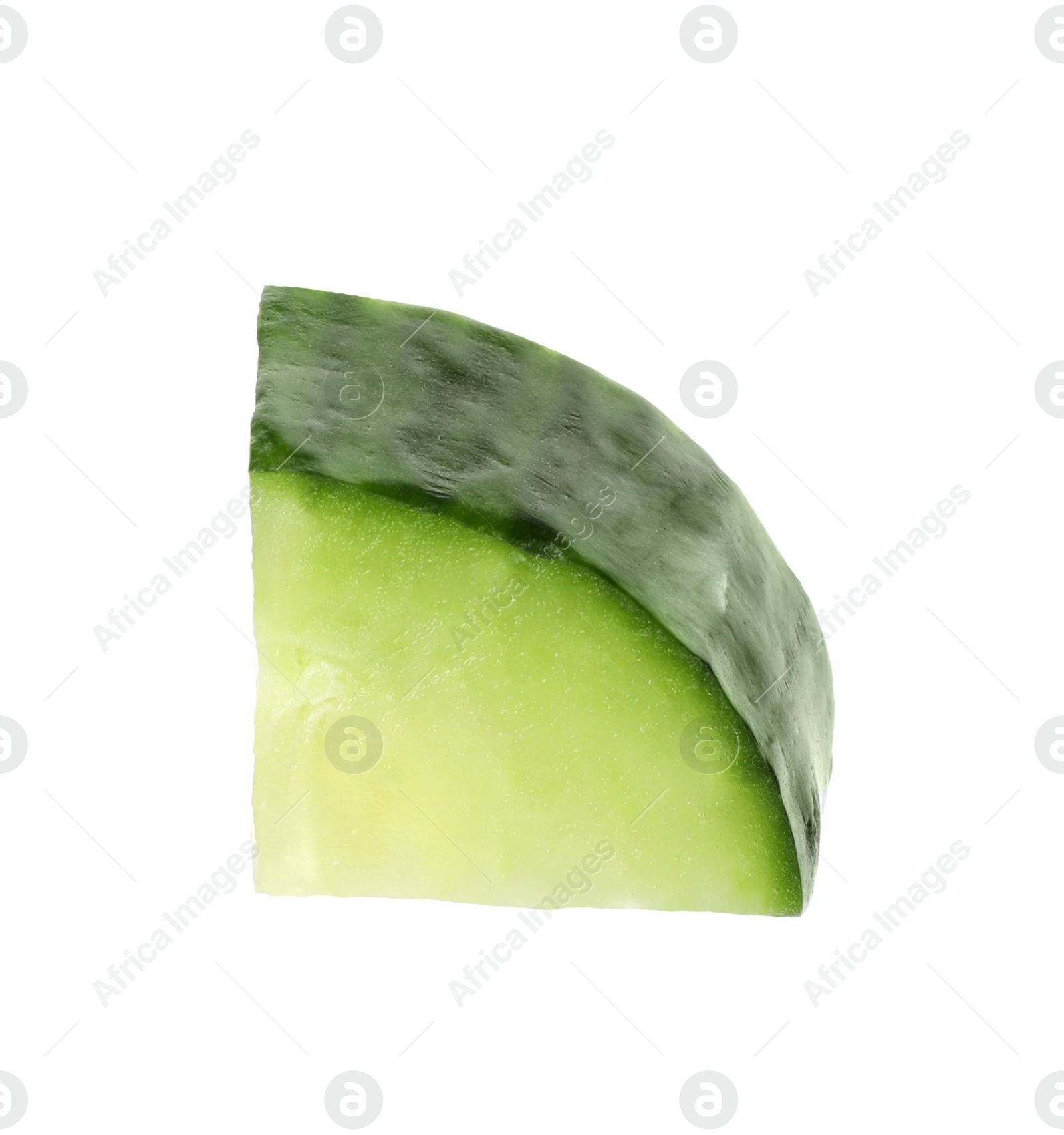 Photo of Cut fresh green cucumber on white background