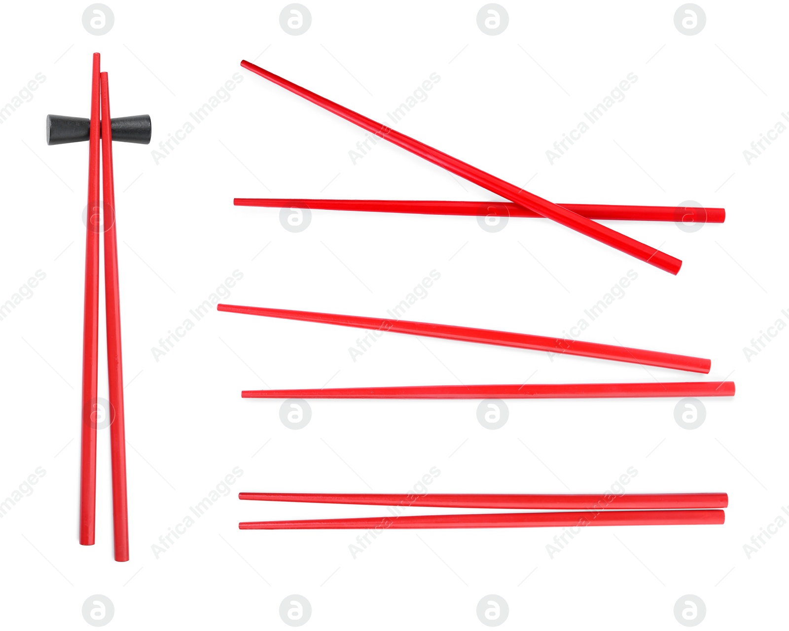 Image of Collage with red chopsticks isolated on white