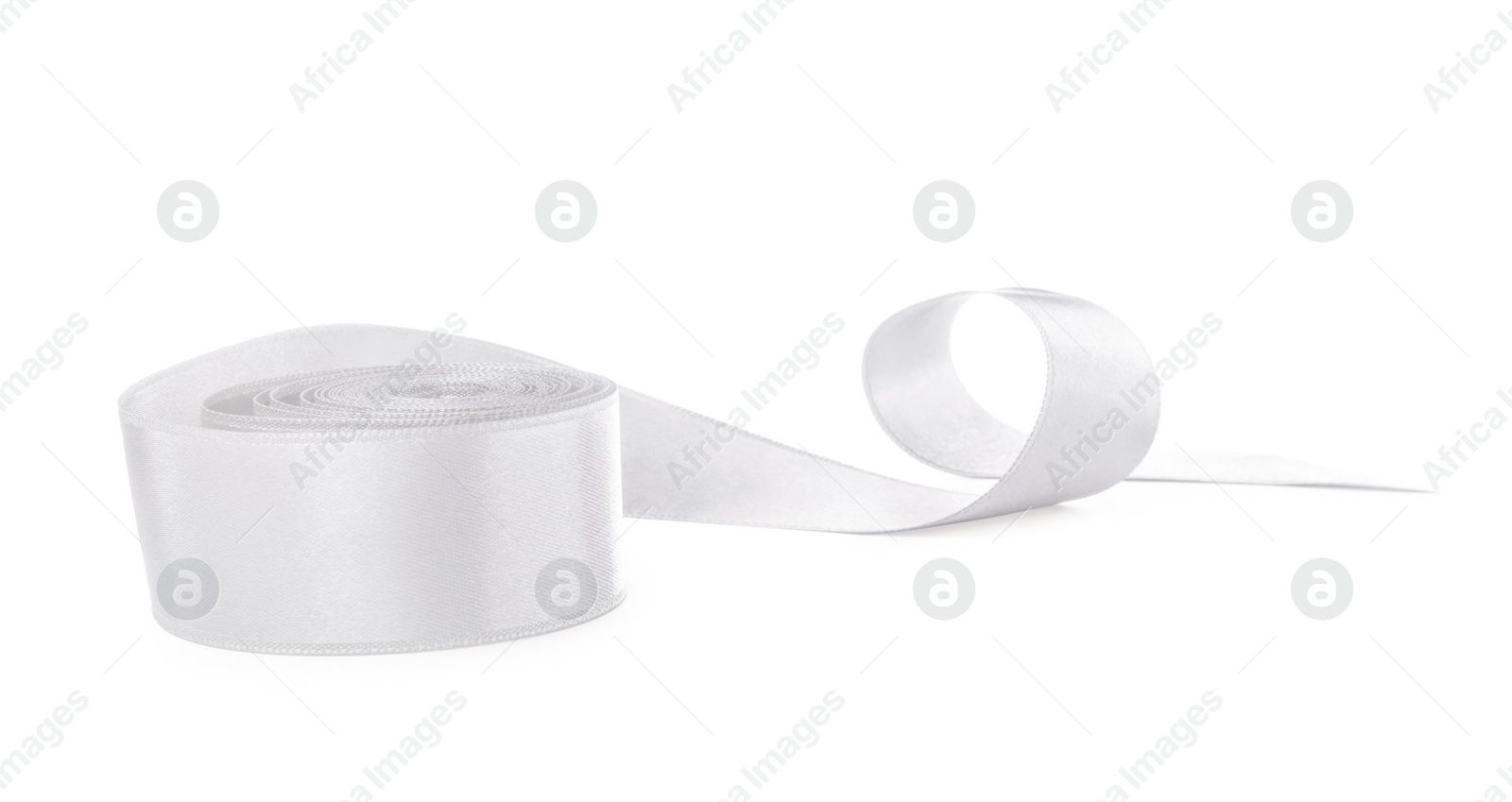 Image of One white satin ribbon isolated on white