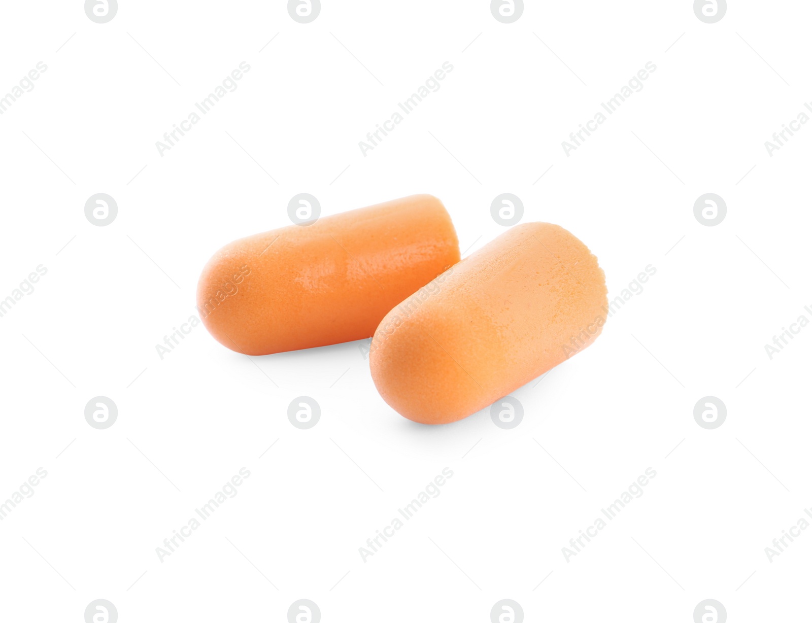 Photo of Pair of orange ear plugs isolated on white