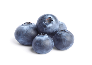 Photo of Fresh ripe tasty blueberries on white background