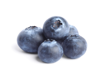 Fresh ripe tasty blueberries on white background