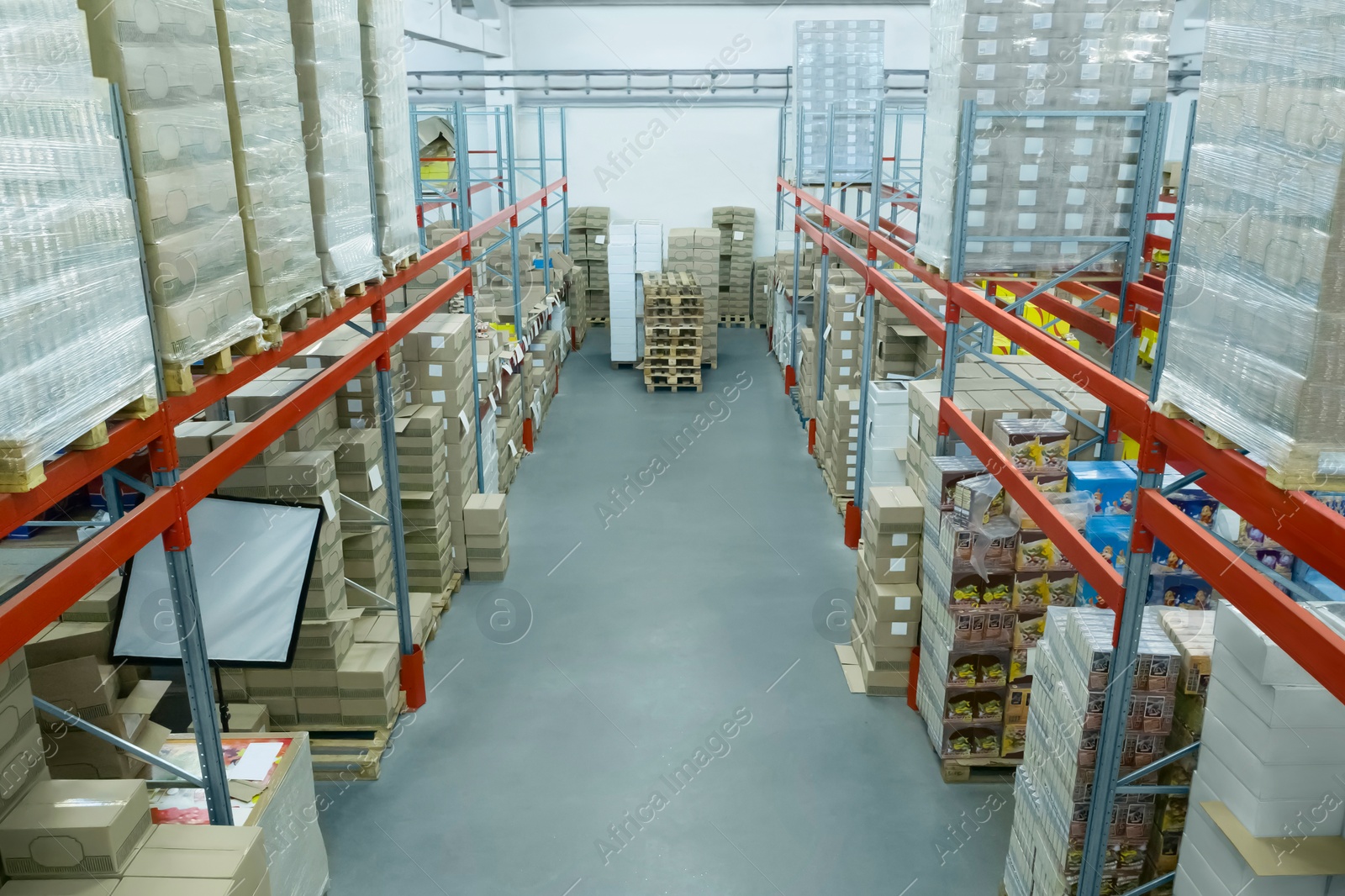 Image of Warehouse with lots of products, view from above. Wholesale business