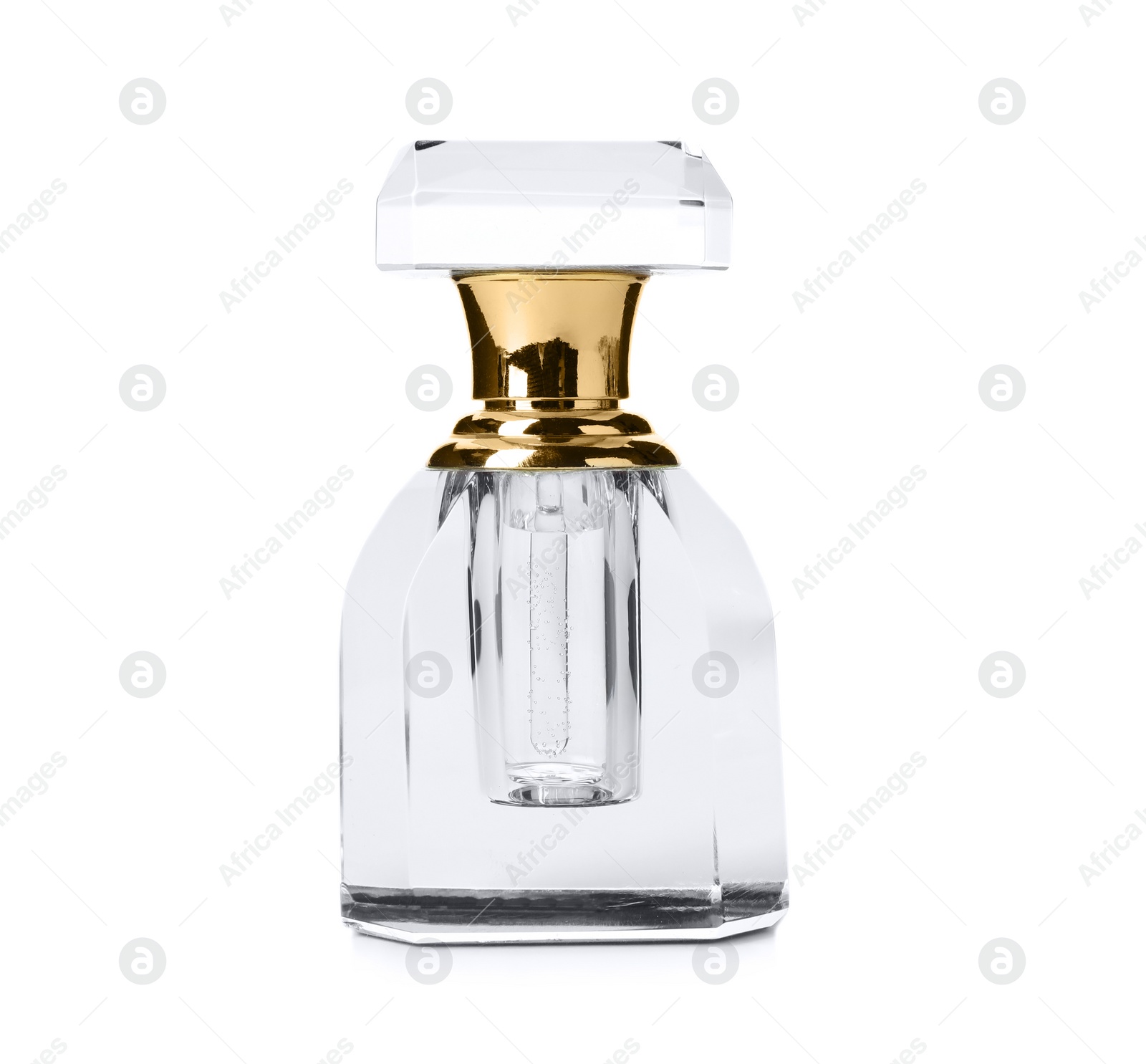 Photo of Bottle of luxury perfume isolated on white