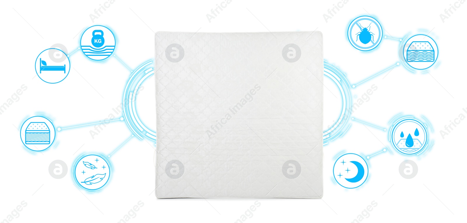 Image of Modern comfortable orthopedic mattress isolated on white, top view. Banner design 