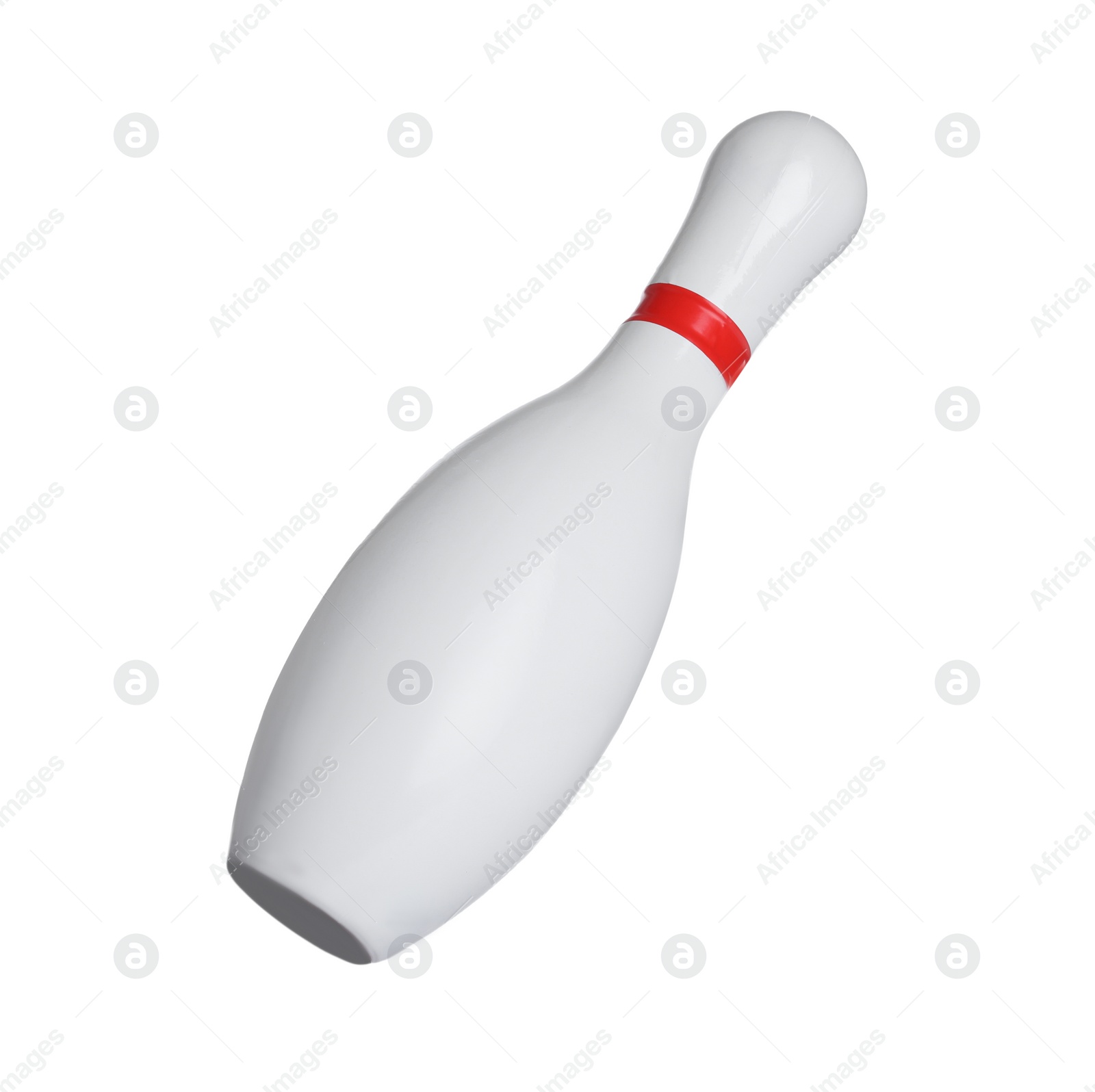 Photo of Bowling pin with red stripe isolated on white