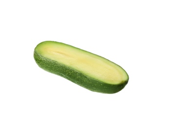 Photo of Cut fresh seedless avocado isolated on white