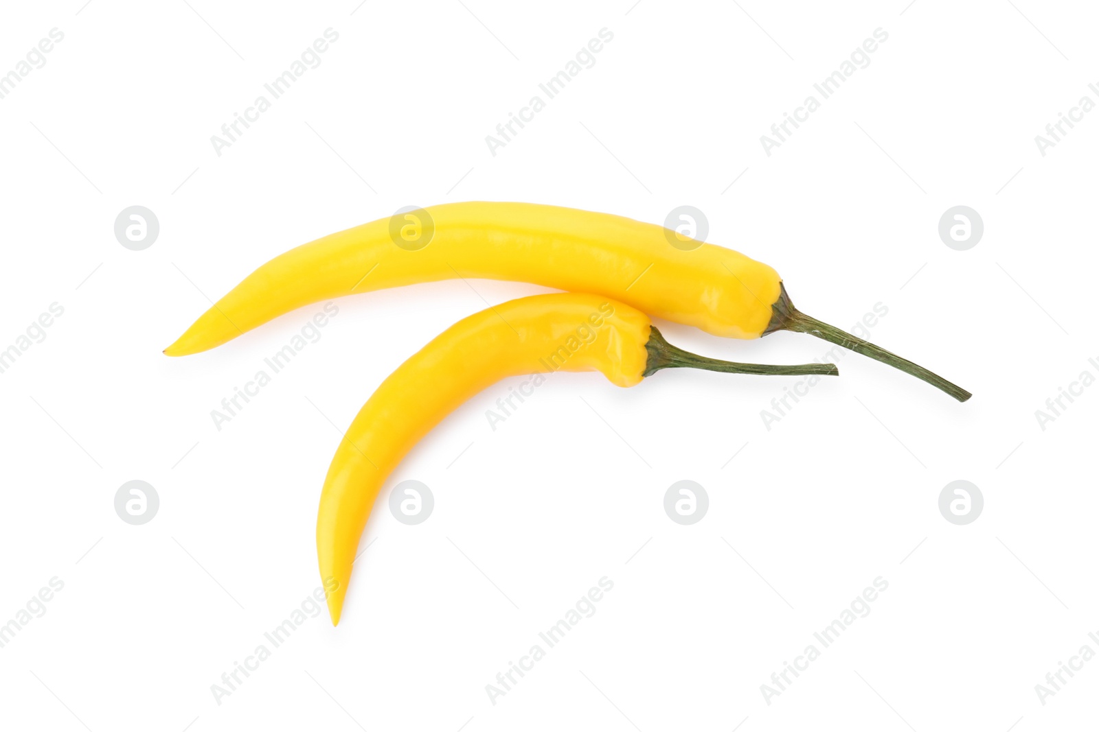 Photo of Ripe hot chili peppers on white background