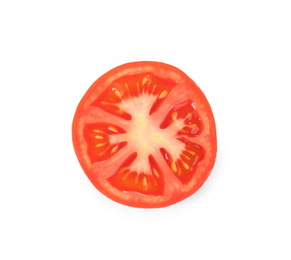 Slice of tasty raw tomato isolated on white