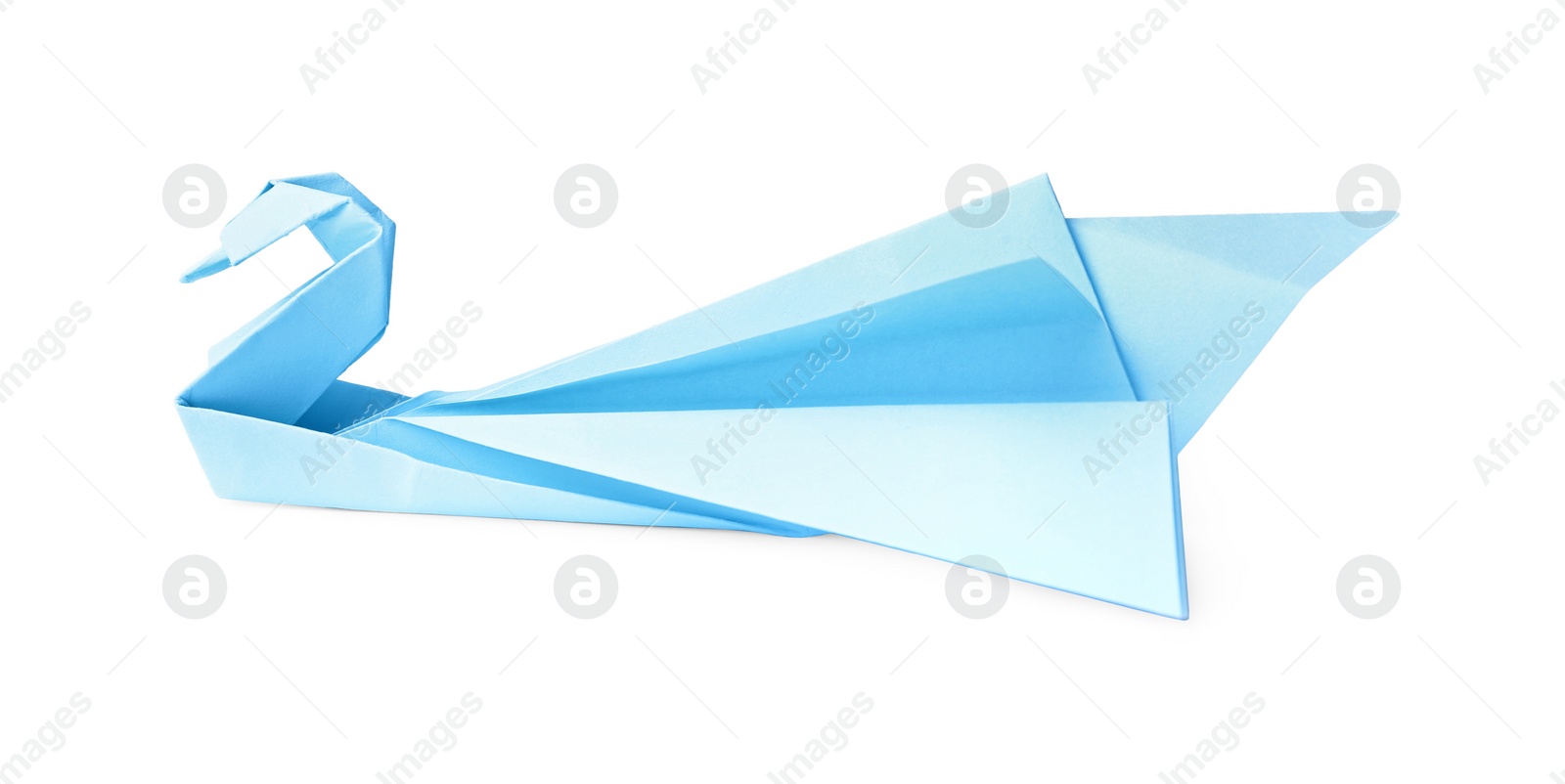 Photo of Light blue paper swan isolated on white. Origami art
