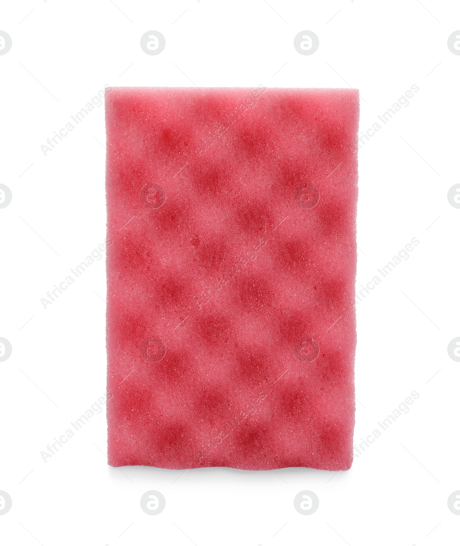 Photo of Pink washing sponge isolated on white. Cleaning supplies