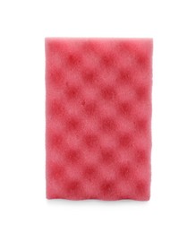 Photo of Pink washing sponge isolated on white. Cleaning supplies