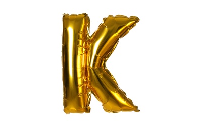 Golden letter K balloon on white background