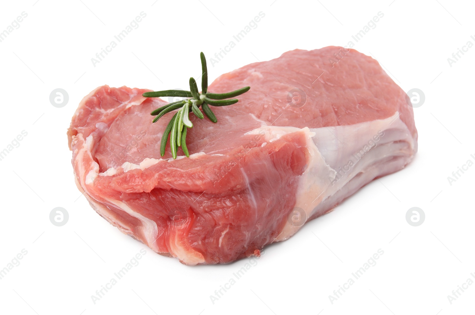 Photo of Fresh raw meat with rosemary isolated on white