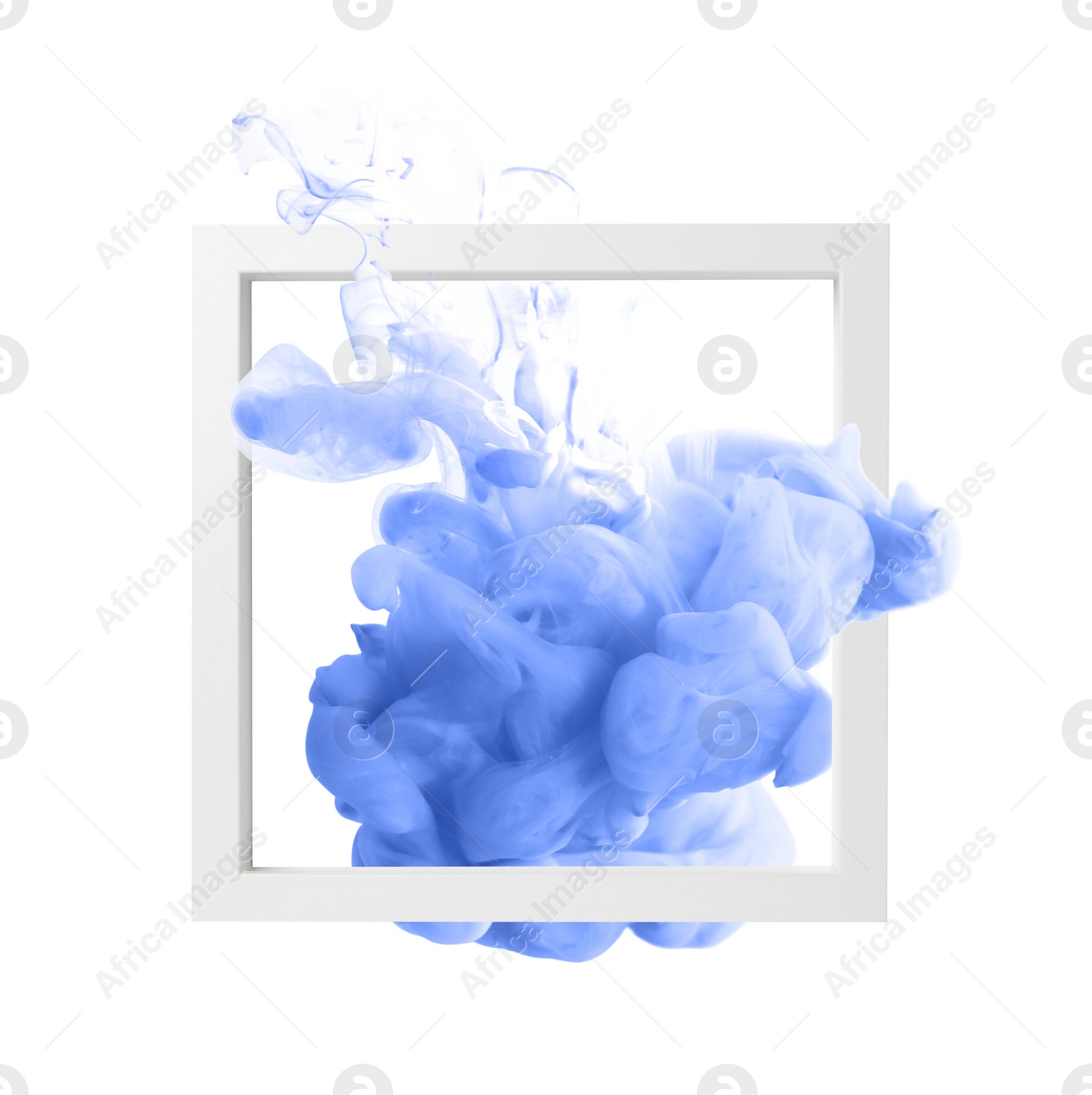 Image of Splash of blue ink and frame on white background