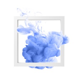 Image of Splash of blue ink and frame on white background