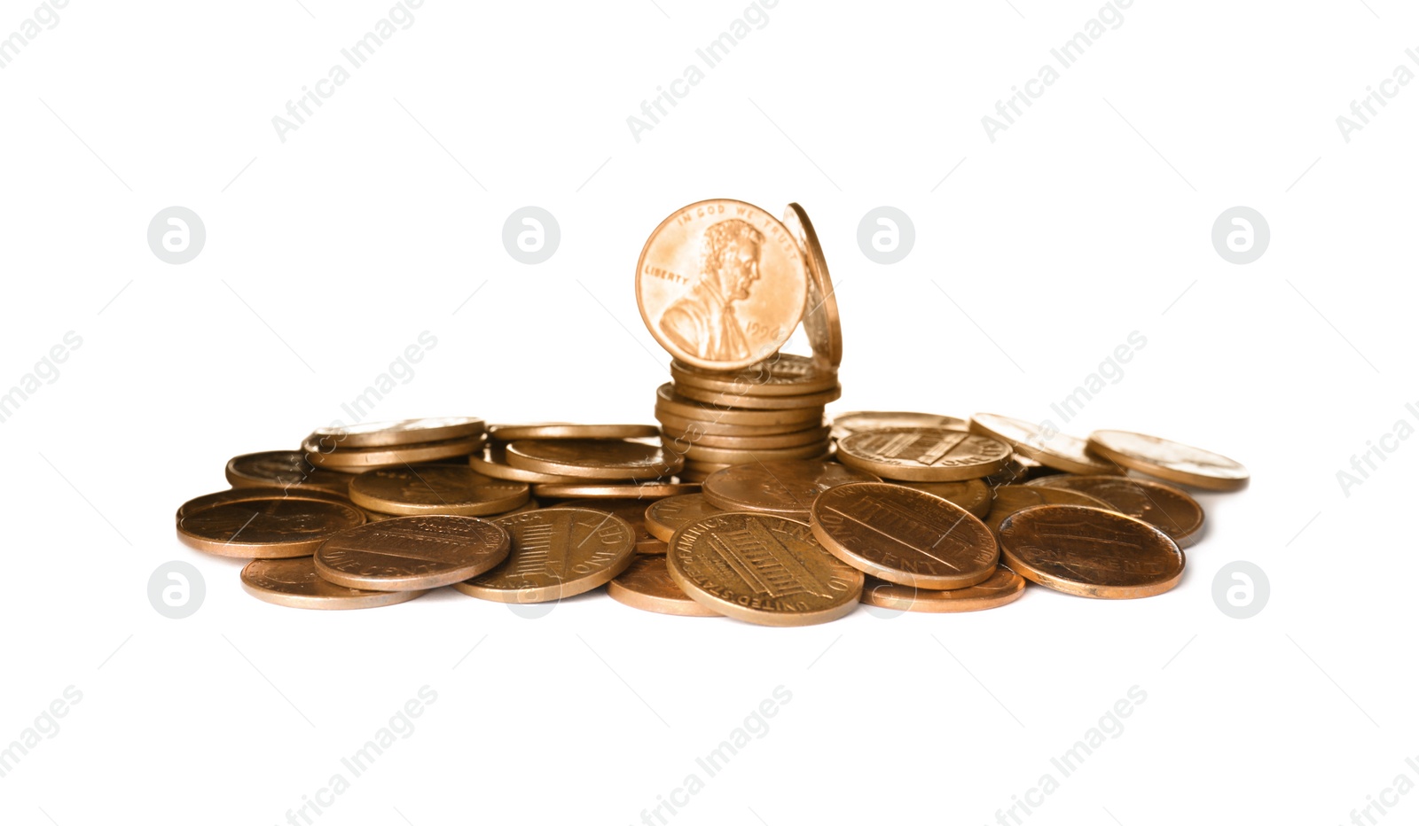 Photo of Pile of US coins isolated on white