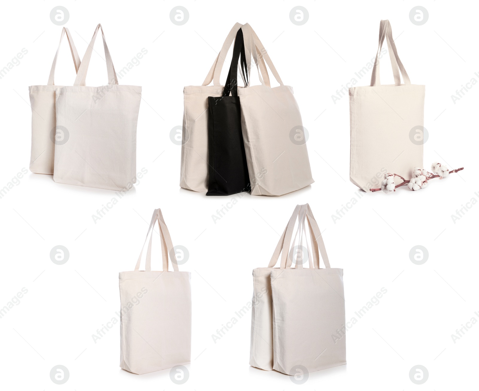 Image of Set of eco bags on white background