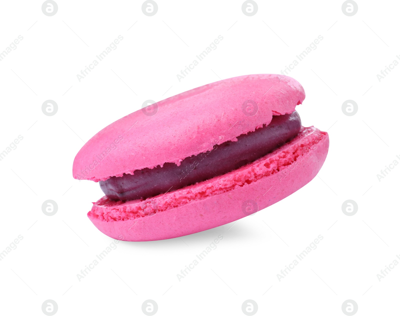 Photo of Pink macaron isolated on white. Delicious dessert