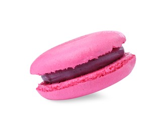 Photo of Pink macaron isolated on white. Delicious dessert