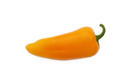 Photo of Fresh raw orange hot chili pepper isolated on white, top view