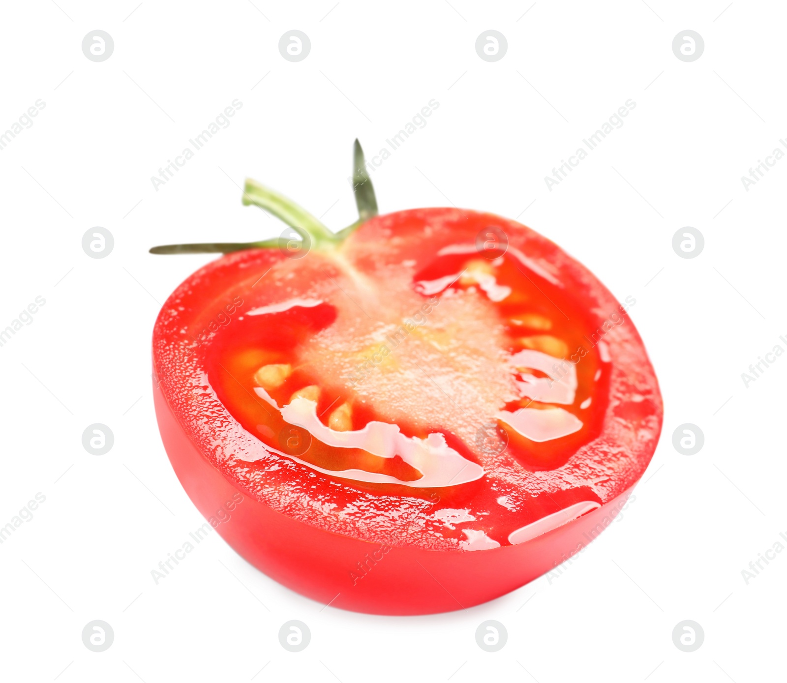 Photo of Half of fresh cherry tomato isolated on white