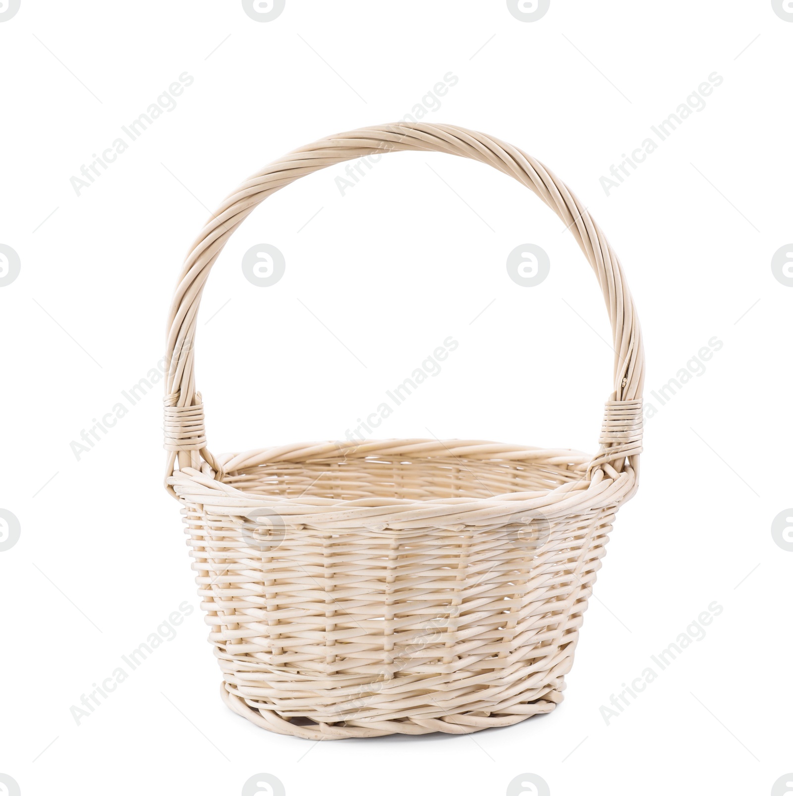 Photo of Light decorative wicker basket isolated on white