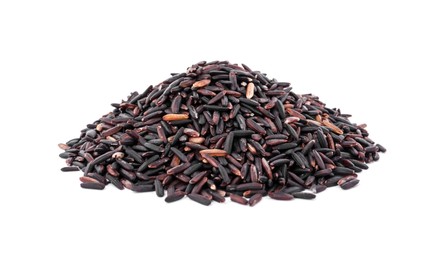 Pile of raw black rice isolated on white