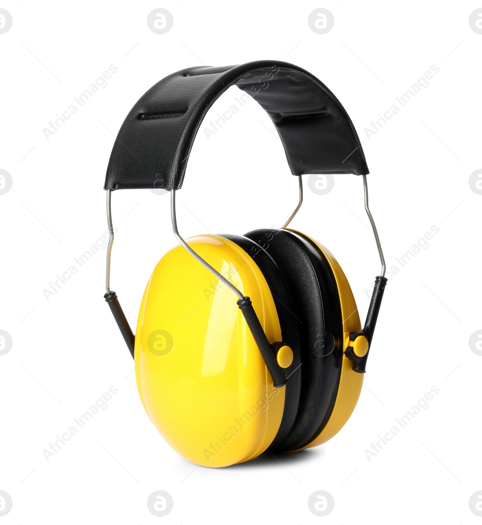 Photo of Protective headphones on white background. Construction tool