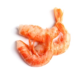 Photo of Fresh shrimps on white background