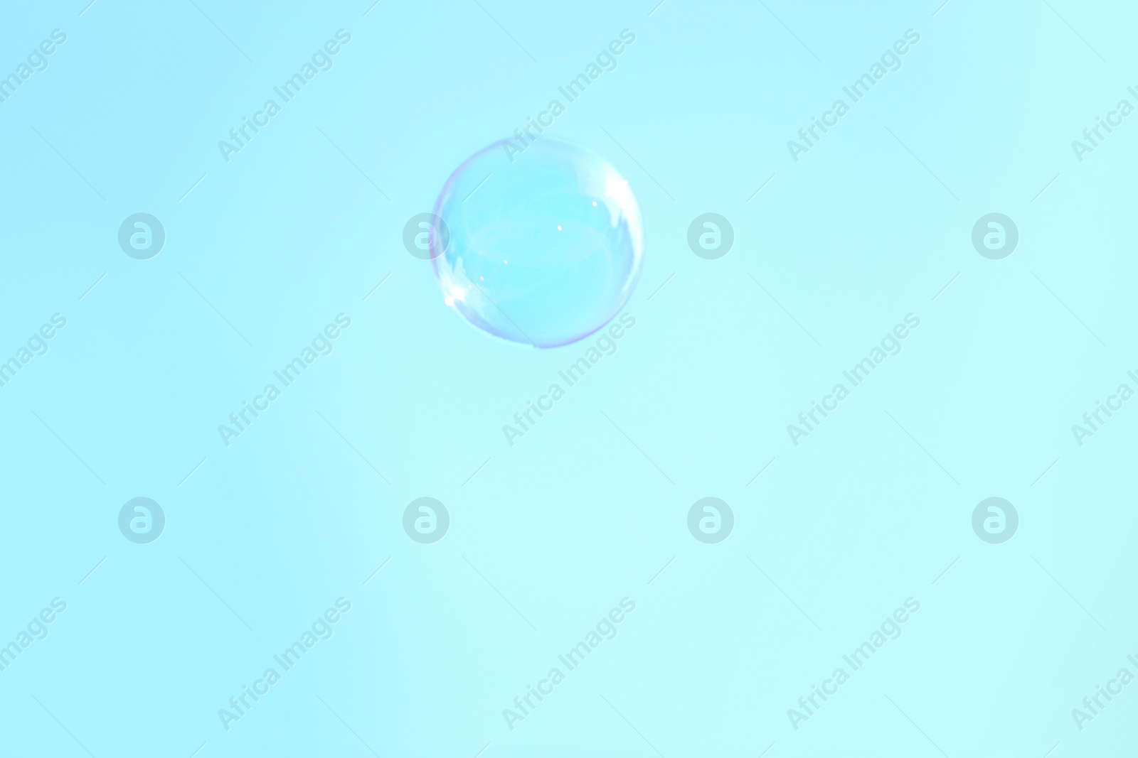 Photo of Beautiful translucent soap bubble outdoors on sunny day. Space for text