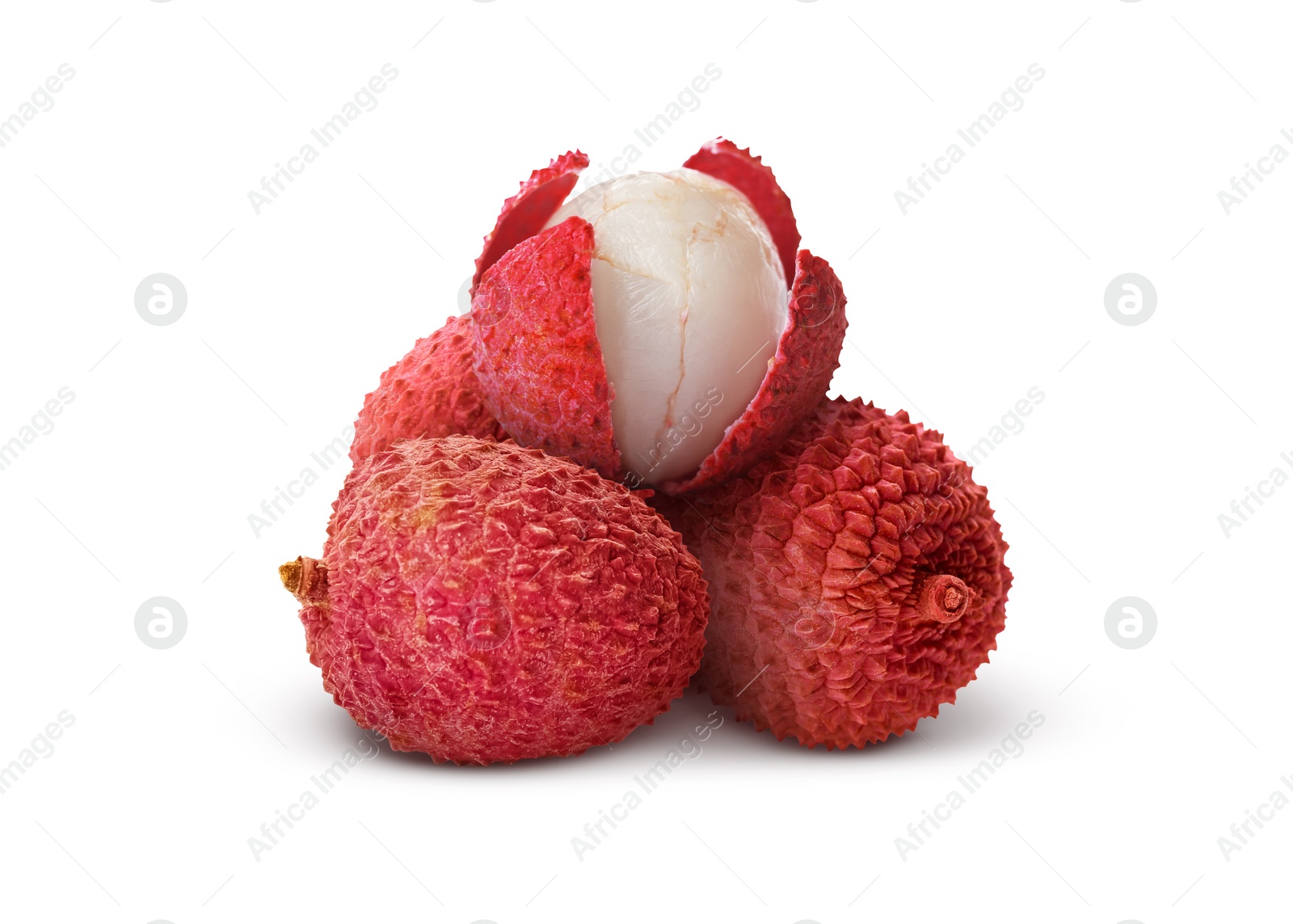 Image of Fresh lychees isolated on white. Tropical fruit