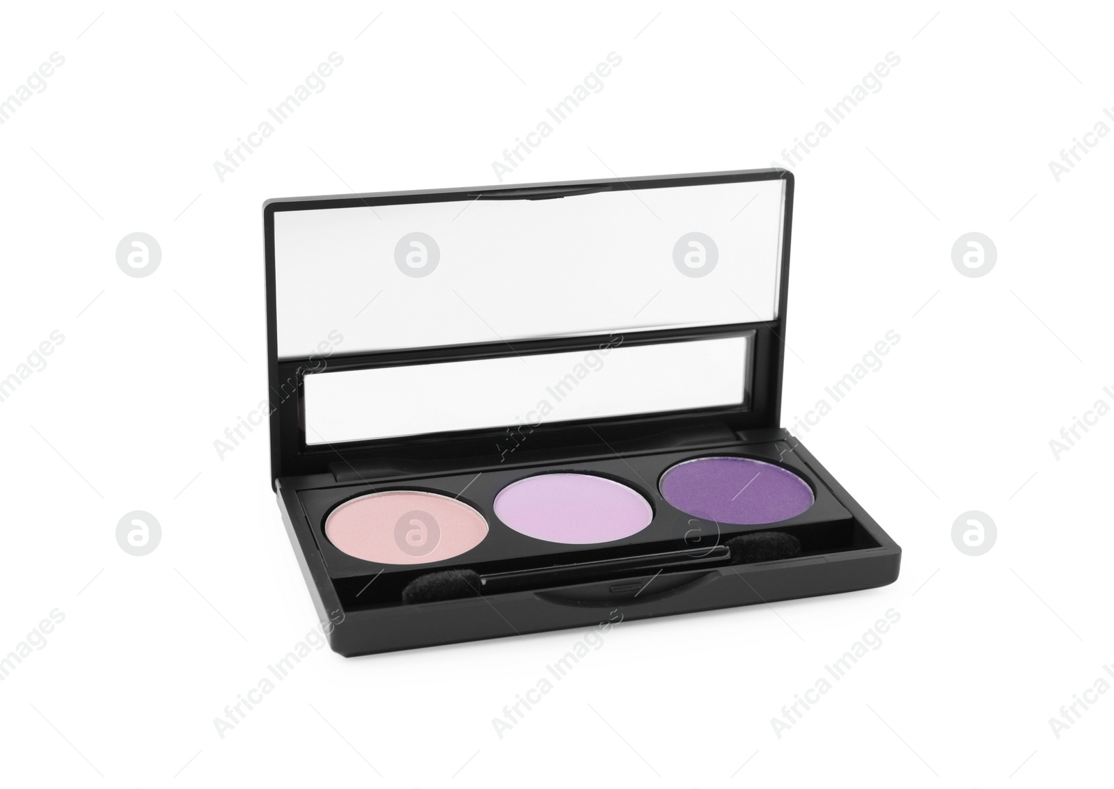 Photo of Beautiful eye shadow palette with brush isolated on white