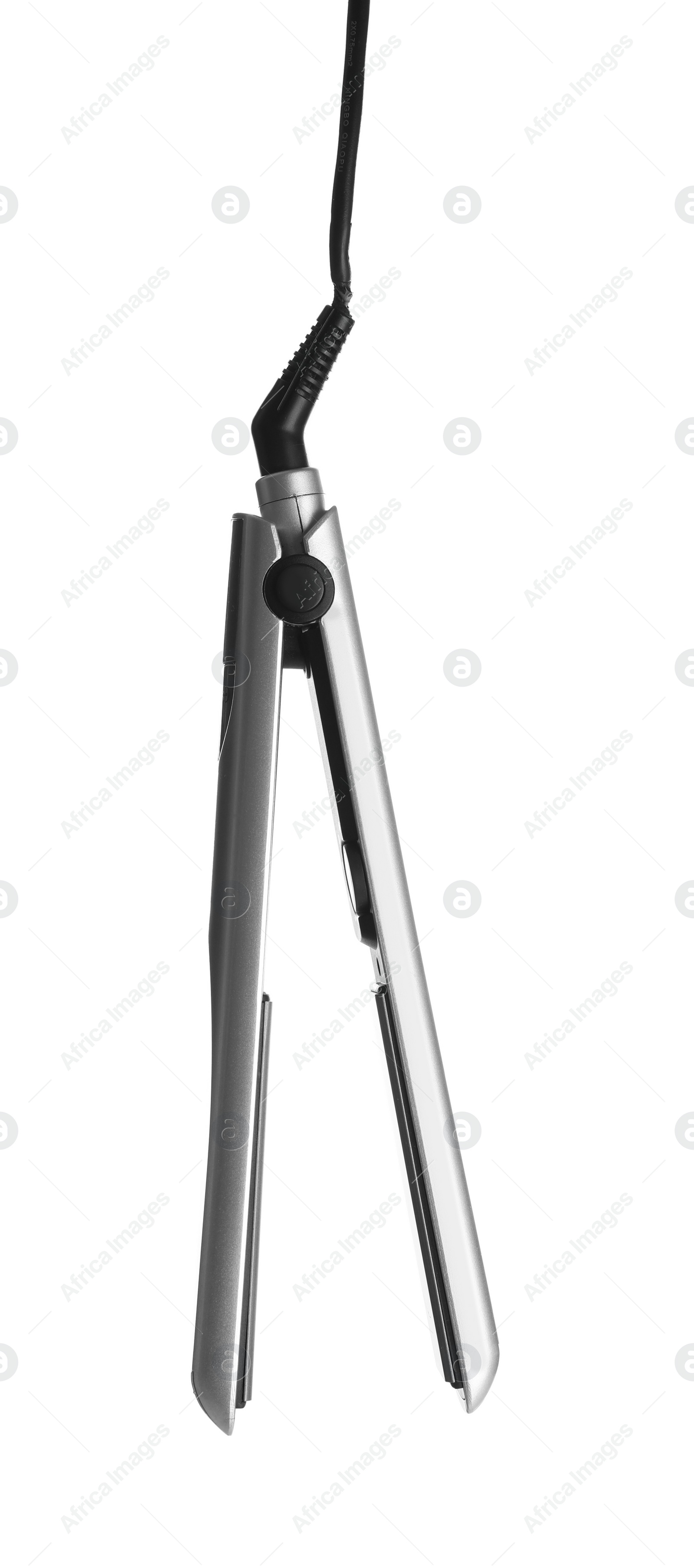 Photo of Modern hair iron for straightening on white background